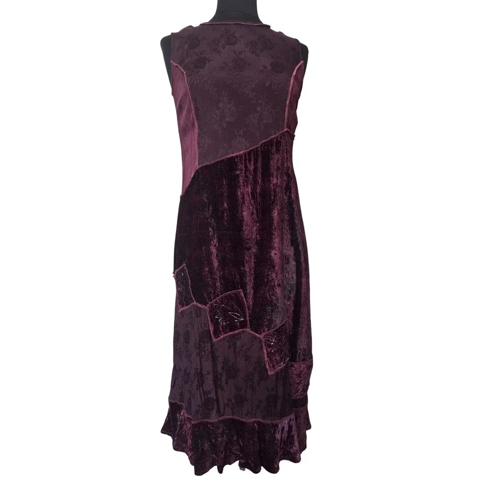 Vintage Whimsigoth Patchwork Velvet Beaded Dress Blazer Set Burgundy Size S P